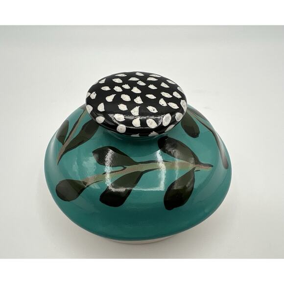 Droll Designs Hand Painted Pear Fruit Art Pottery Large 12” Lidded Canister - Picture 9 of 13